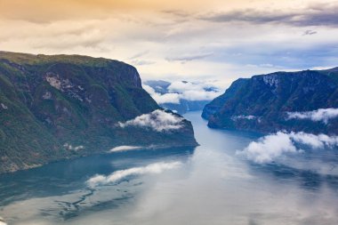Fiyort manzara Norveç'te Aurlandsfjord