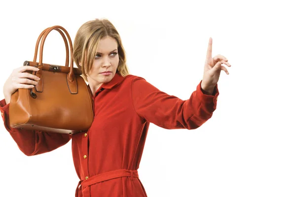 Woman protecting her handbag — Stock Photo, Image