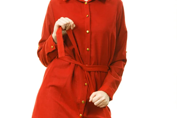 Feminino vestindo vestido vermelho casual — Fotografia de Stock