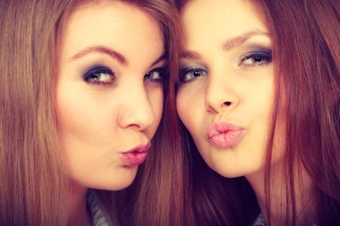 İki güzel kadın, sarışın ve esmer eğleniyor