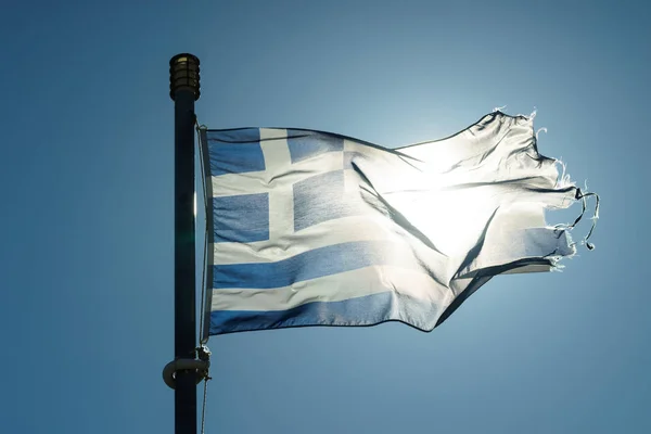 Greek flag waving o wind. — Stock Photo, Image