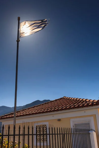 Blue and white Greek flag waving on wind — Stock Photo, Image