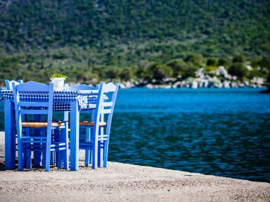 Yunanistan Deniz kıyısında açık kafe Açık Restoran