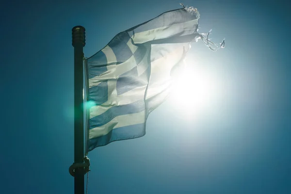 Bandera griega ondeando o viento . —  Fotos de Stock