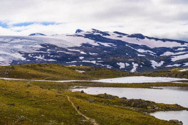 Buz buzullu dağlar. Road Sognefjellet, Norveç