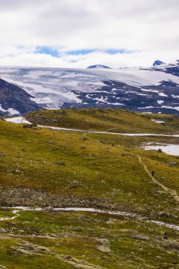 Buz buzullu dağlar. Road Sognefjellet, Norveç