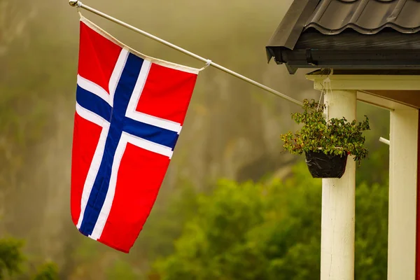 Noorse vlag op groene natuur — Stockfoto