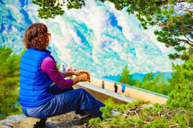 Turist zevk dağlar Fjord View, Norveç