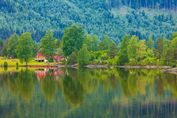 Norwegian Country House Mountains Beautiful Coastline Fjords Landscape Norway Scandinavia — Stock Photo, Image