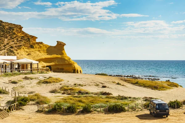 Plaża Cocedores Żółtym Piaskiem Morzu Śródziemnym Region Murcja Hiszpania — Zdjęcie stockowe