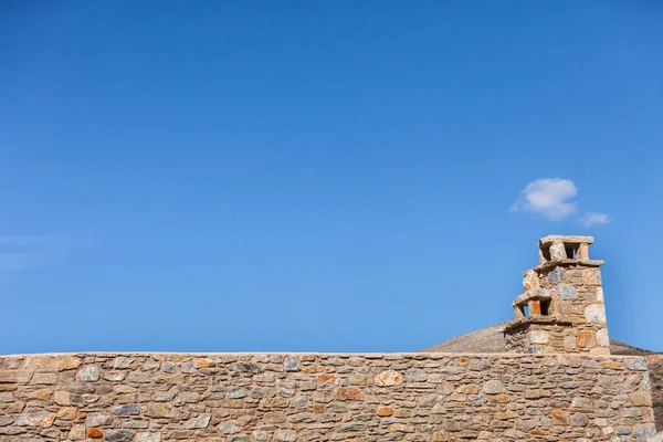 Chimney Home Roof Top Made Old Stone Bricks Blue Sky — Stock Photo, Image