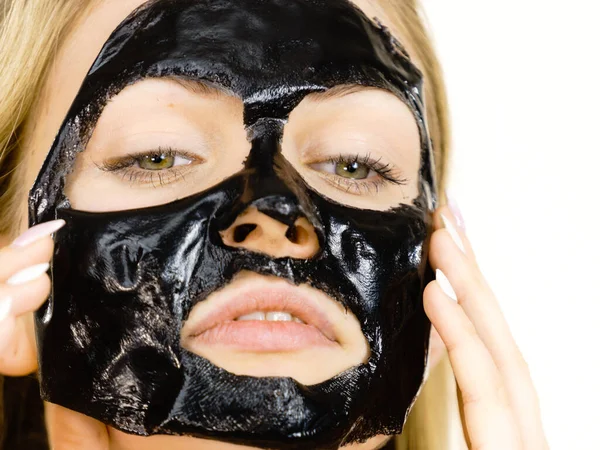 Young Woman Carbo Black Peel Mask Her Face Cosmetic Ready — Stock Photo, Image