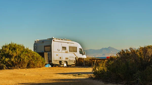 Camper Recreational Vehicle Sea Coast Spain Camping Nature Beach Holidays — Stock Photo, Image