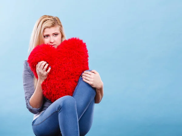 Separación Divorcio Mala Relación Triste Mujer Deprimida Sosteniendo Gran Almohada — Foto de Stock