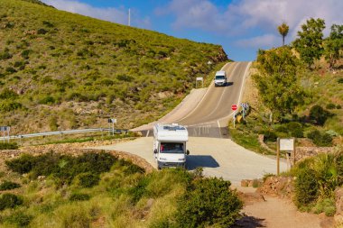 Cabo de Gata Doğal Parkı 'ndaki La Amatista' daki karavan karavanı Almerya ili, Endülüs İspanya.