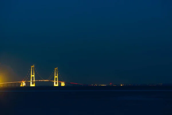 Мост Через Большой Пояс Мост Storebaelt Дании Ночное Время — стоковое фото