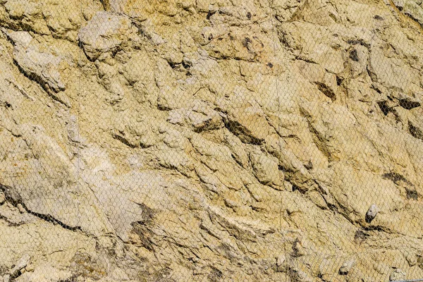 Grunge Wall Stone Solid Nature Rock Net Protection Landslide Sliding — Stock Photo, Image