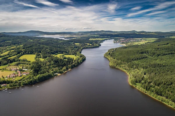 Der Lipno Stausee Ist Ein Staudamm Und Wasserkraftwerk Das Entlang — Stockfoto