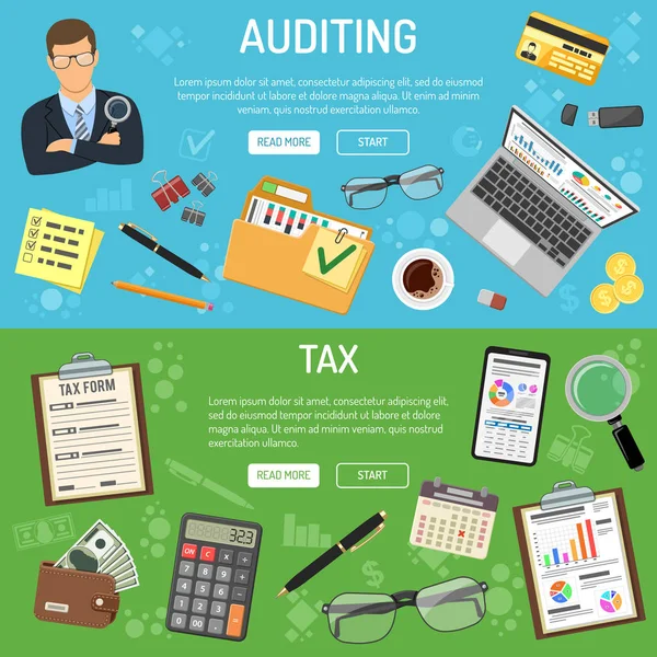 Controle-, belasting- en Business Accounting Banners — Stockvector