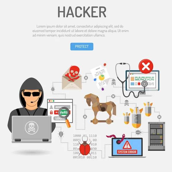 Cyber Crime Concept met Hacker — Stockvector