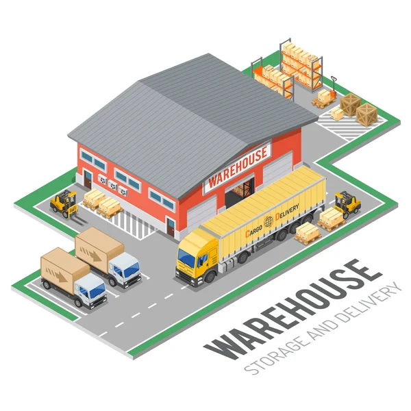 Warehouse Storage and Delivery Isometric — Stock Vector