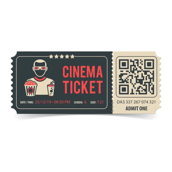 Biglietto cinema con QR Code — Vettoriale Stock