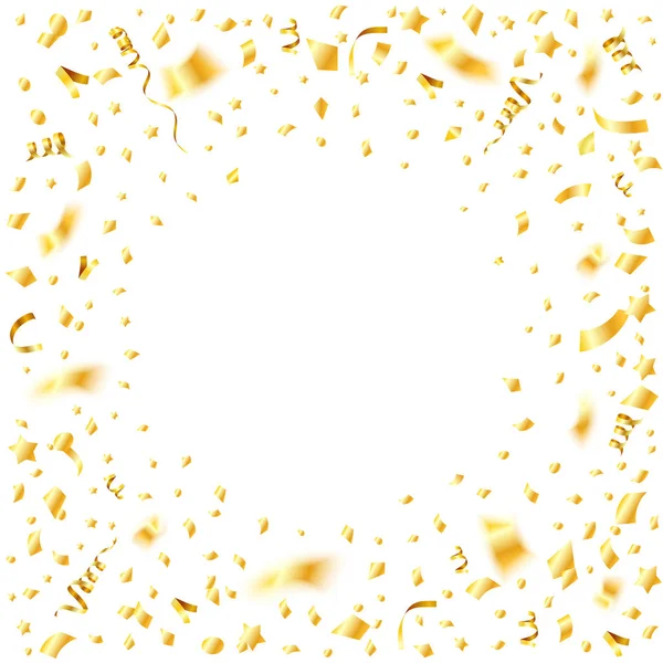 Golden Streamer and Confetti Frame — Stock Vector