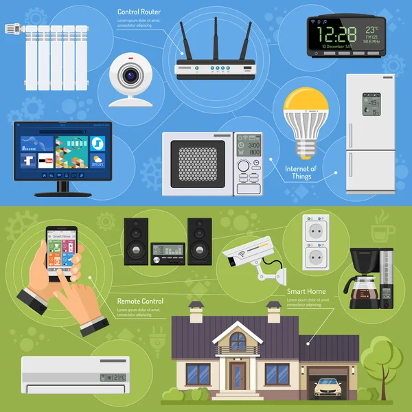 Bannières Maison intelligente et Internet des objets — Image vectorielle