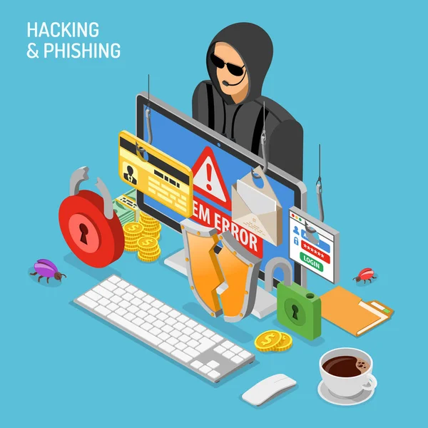 Izometryczne pojęcia działalności hakera — Wektor stockowy