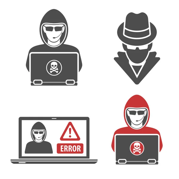 Cybercriminalité avec Set Logos Hacker Spy — Image vectorielle