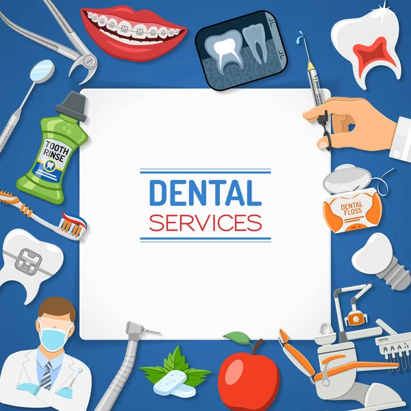 Banner y marco de servicios dentales — Archivo Imágenes Vectoriales