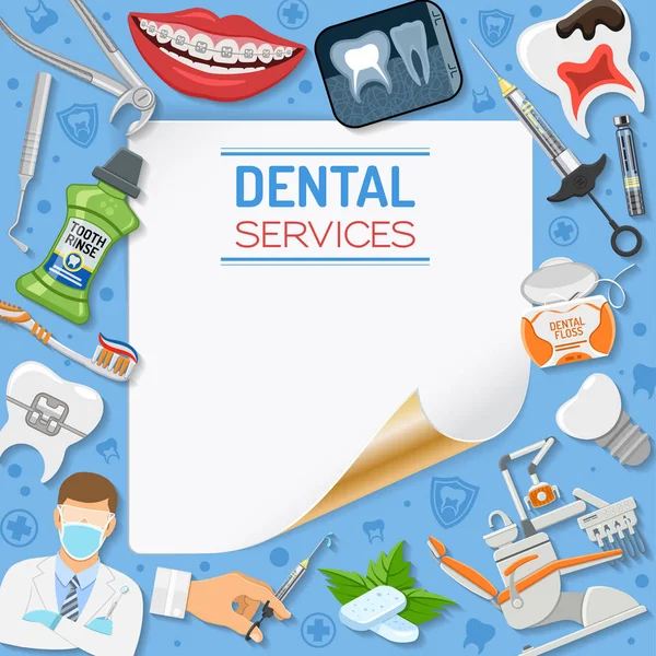 Banner e moldura de serviços odontológicos —  Vetores de Stock