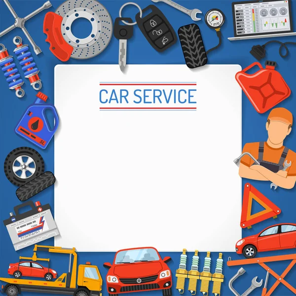 Banner y marco del servicio del coche — Vector de stock