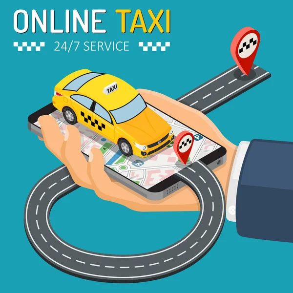 Concepto de Taxi Isométrico Online — Vector de stock