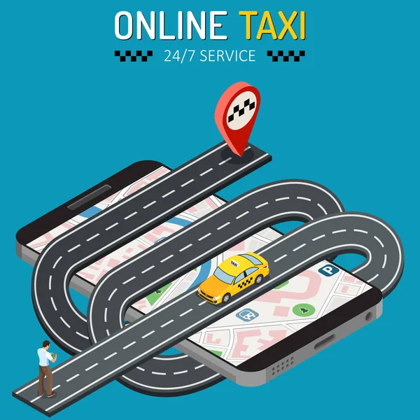 Concepto de Taxi Isométrico Online — Vector de stock