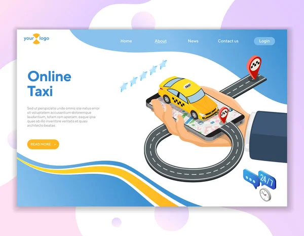 Online Taxi izometrické koncept — Stockový vektor