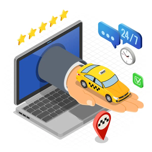 Koncepcja izometryczny online Taxi — Wektor stockowy