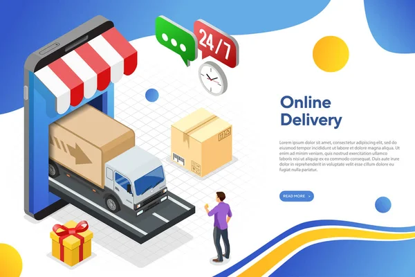 Compras na Internet Conceito Isométrico de Entrega Online — Vetor de Stock