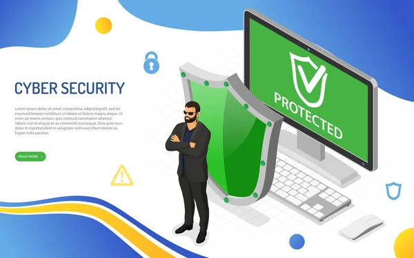 Cyber Security Isometric Concept — Stock Vector