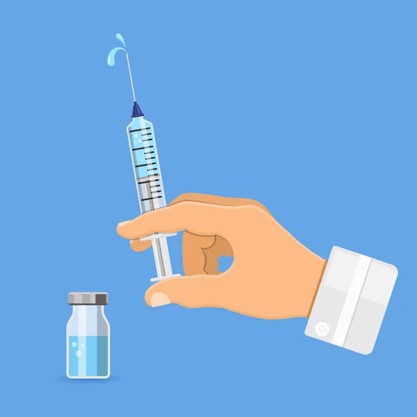 Doctor holding syringe in hand — Stock Vector