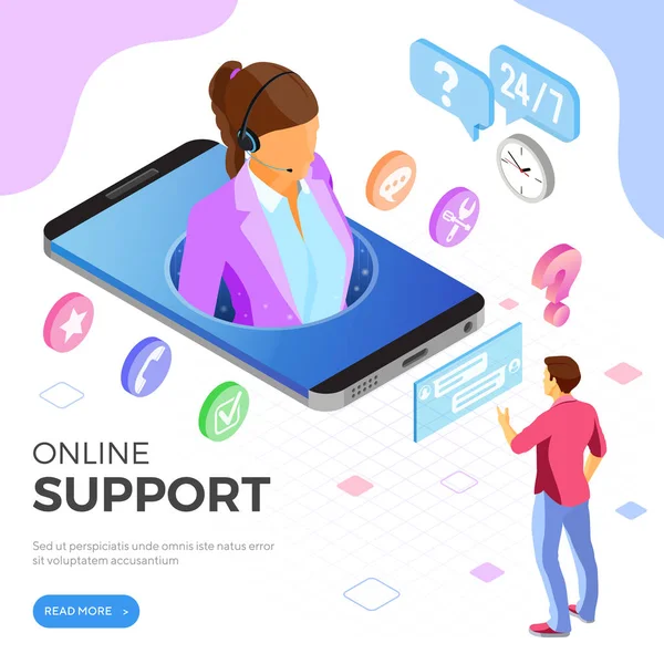 等尺性のオンライン顧客サポート — ストックベクタ
