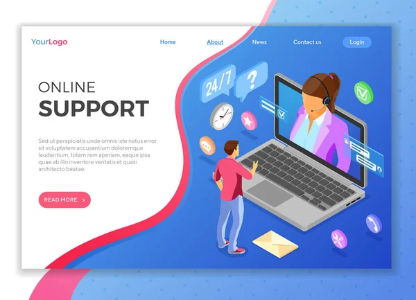 Isometric Online Customer Support — Stock Vector