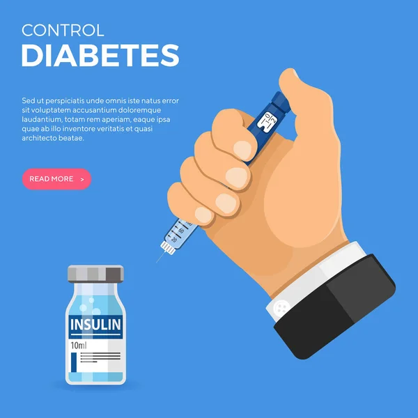 Concepto de diabetes con inyección de insulina — Vector de stock