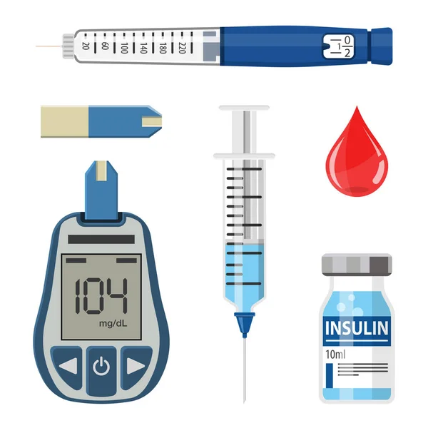 Ensemble d'icônes du diabète et de l'insuline — Image vectorielle