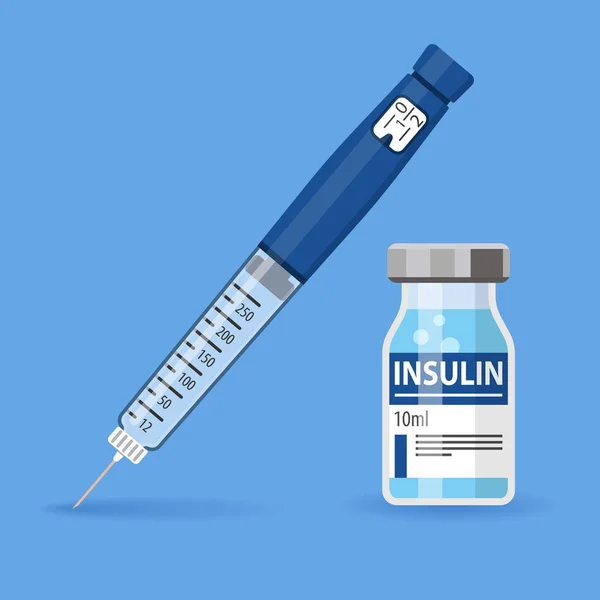 Diabetes Insulina Pen Jeringa y Vial — Vector de stock