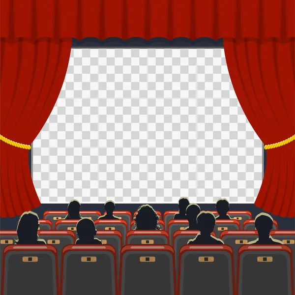 Auditorio de cine con asientos y público — Vector de stock