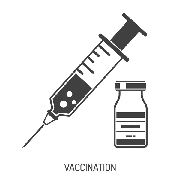 Vaccinations koncept med ikonen för sprutan och injektions flaskan — Stock vektor