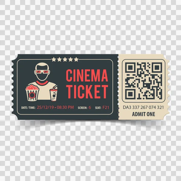 Biglietto cinema con QR Code — Vettoriale Stock