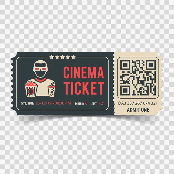 Billet de cinéma avec code QR — Image vectorielle