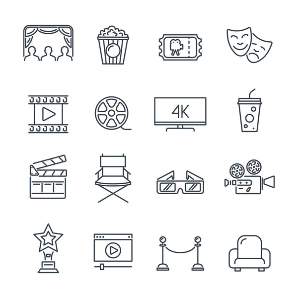 Cinema and Movie Line Icons Set — Stock Vector